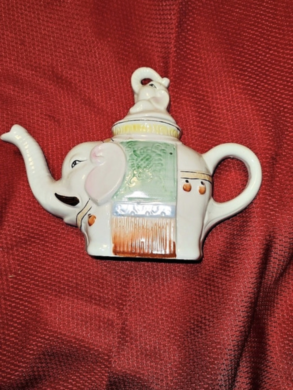 Vintage Hand Painted Ceramic Elephant With Baby